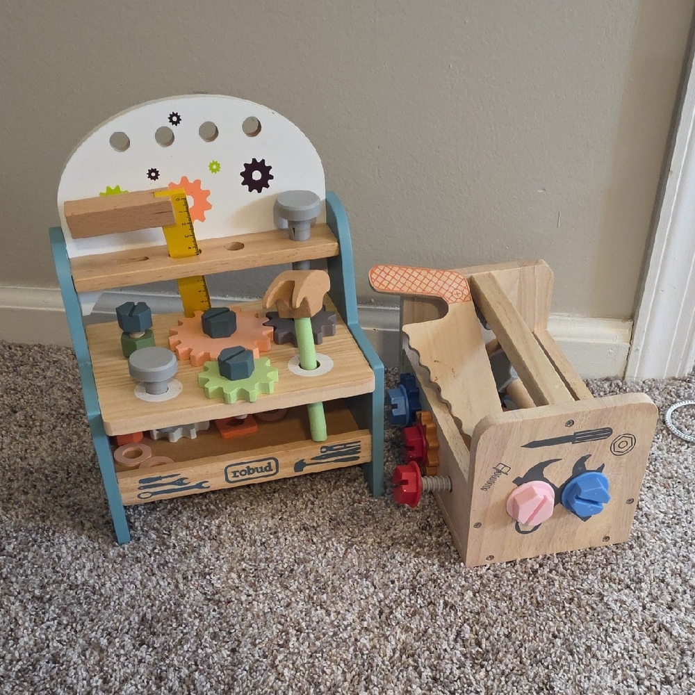 Robud Wooden Tool Bench and Toolbox Set - Multi-Color Kids Toy